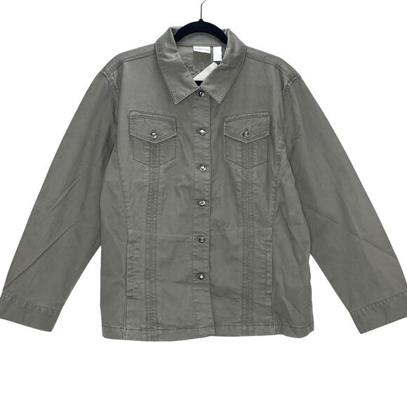 CHICO'S Chelsea Cotton Pacie Jacket 3 US 16/XL Grey Button Up Embroidered NWT - Picture 1 of 8
